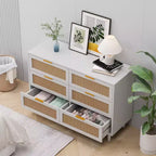 JVNOXK 43.316-Tiroirs Meuble de rangement en rotin, pour chambre à coucher, salon, blanc