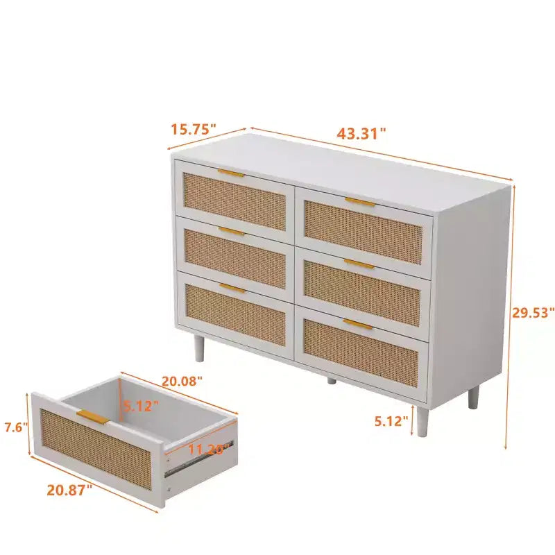 JVNOXK 43.316-Tiroirs Meuble de rangement en rotin, pour chambre à coucher, salon, blanc