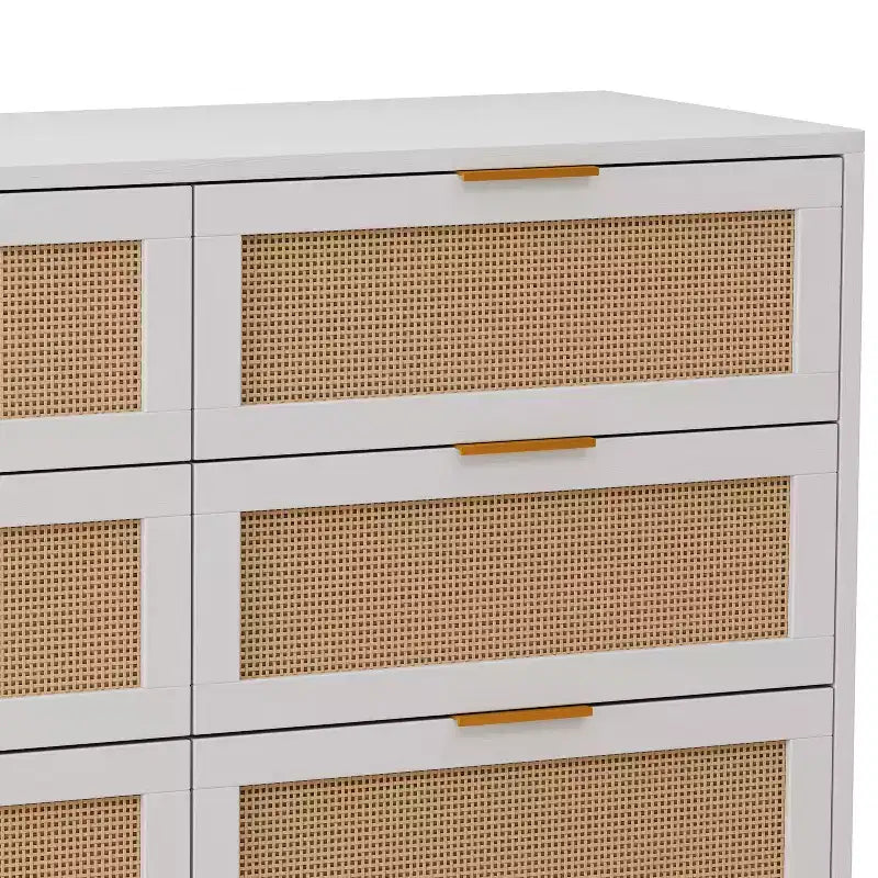 JVNOXK 43.316-Tiroirs Meuble de rangement en rotin, pour chambre à coucher, salon, blanc