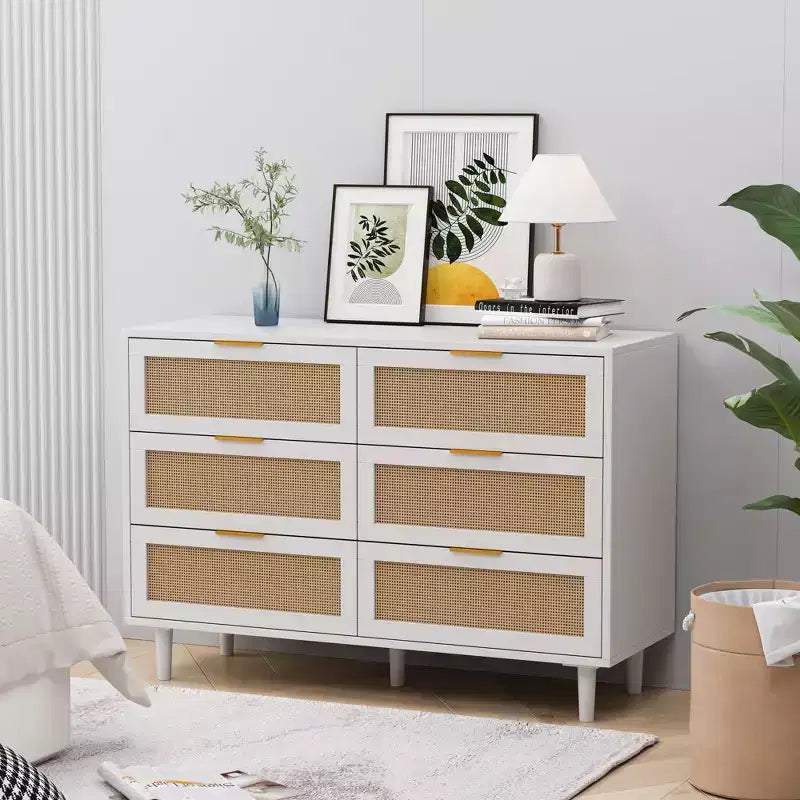 JVNOXK 43.316-Tiroirs Meuble de rangement en rotin, pour chambre à coucher, salon, blanc