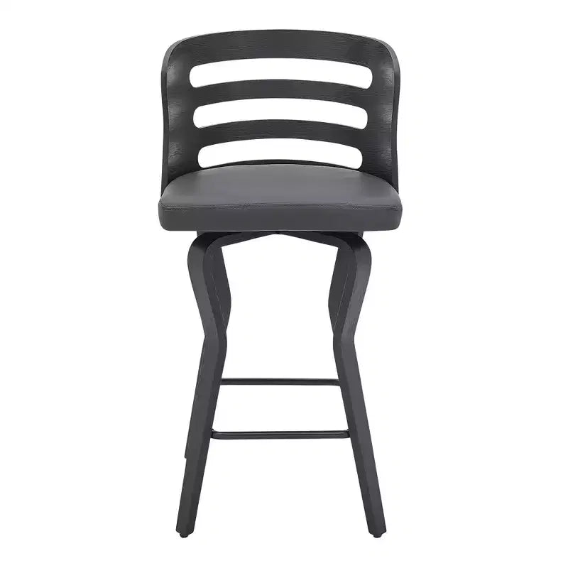 HomeRoots 25 Gray And Black Faux Leather And Iron Swivel Low Back Counter Height Bar Chair
