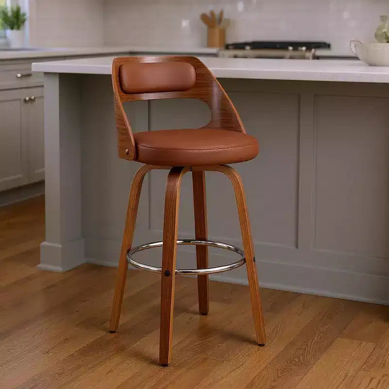 Tabouret de bar pivotant HomeRoots 26, en similicuir marron, hauteur comptoir