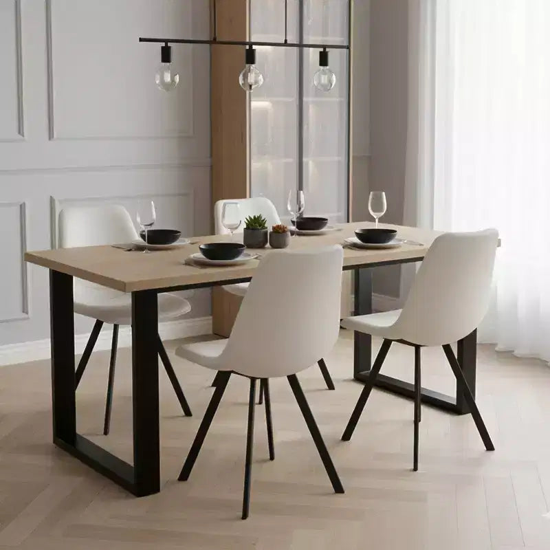 LeisureMod Markley Chaise de salle à manger moderne en cuir, assise rembourrée, pieds en métal, design élégant pour cuisine, salle à manger, bureau, salon ou café