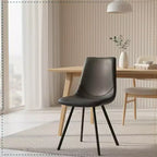 LeisureMod Markley Chaise de salle à manger moderne en cuir, assise rembourrée, pieds en métal, design élégant pour cuisine, salle à manger, bureau, salon ou café