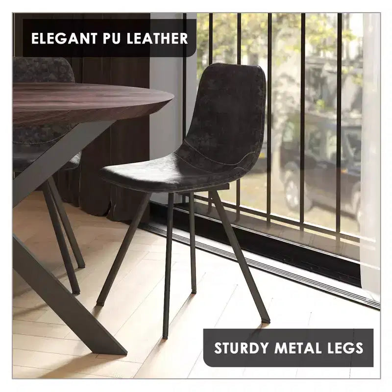 LeisureMod Markley Chaise de salle à manger moderne en cuir, assise rembourrée, pieds en métal, design élégant pour cuisine, salle à manger, bureau, salon ou café