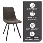 LeisureMod Markley Chaise de salle à manger moderne en cuir, assise rembourrée, pieds en métal, design élégant pour cuisine, salle à manger, bureau, salon ou café