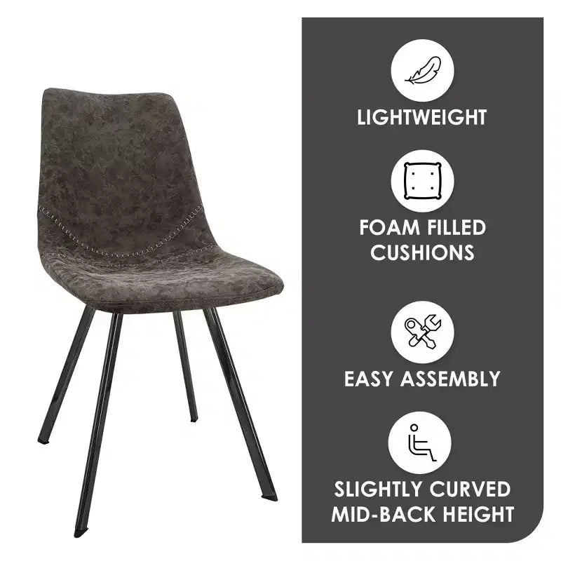LeisureMod Markley Chaise de salle à manger moderne en cuir, assise rembourrée, pieds en métal, design élégant pour cuisine, salle à manger, bureau, salon ou café