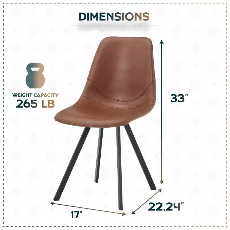 LeisureMod Markley Chaise de salle à manger moderne en cuir, assise rembourrée, pieds en métal, design élégant pour cuisine, salle à manger, bureau, salon ou café