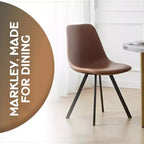 LeisureMod Markley Chaise de salle à manger moderne en cuir, assise rembourrée, pieds en métal, design élégant pour cuisine, salle à manger, bureau, salon ou café