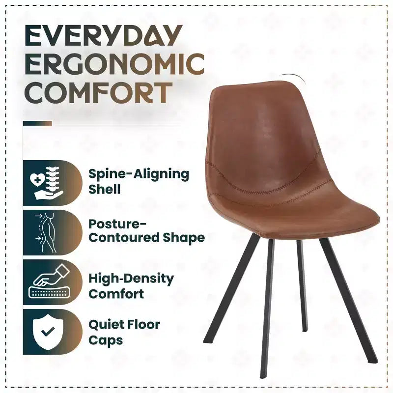 LeisureMod Markley Chaise de salle à manger moderne en cuir, assise rembourrée, pieds en métal, design élégant pour cuisine, salle à manger, bureau, salon ou café