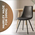 LeisureMod Markley Chaise de salle à manger moderne en cuir, assise rembourrée, pieds en métal, design élégant pour cuisine, salle à manger, bureau, salon ou café