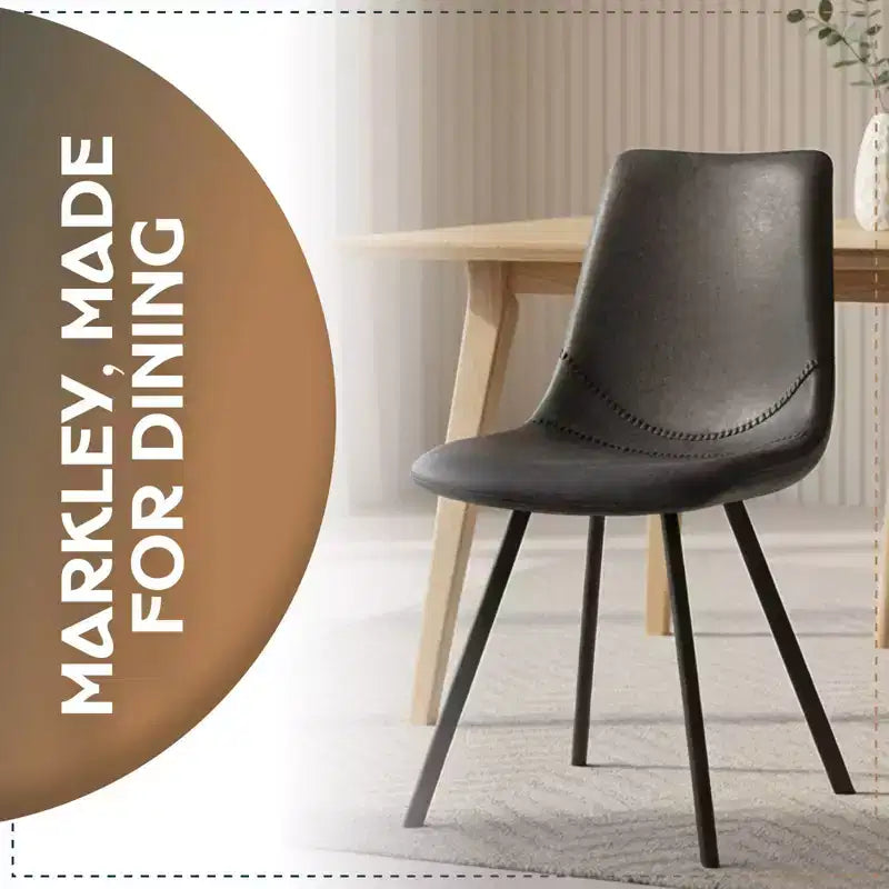 LeisureMod Markley Chaise de salle à manger moderne en cuir, assise rembourrée, pieds en métal, design élégant pour cuisine, salle à manger, bureau, salon ou café