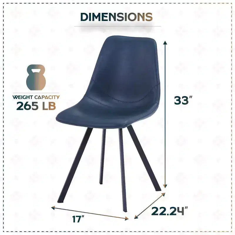 LeisureMod Markley Chaise de salle à manger moderne en cuir, assise rembourrée, pieds en métal, design élégant pour cuisine, salle à manger, bureau, salon ou café