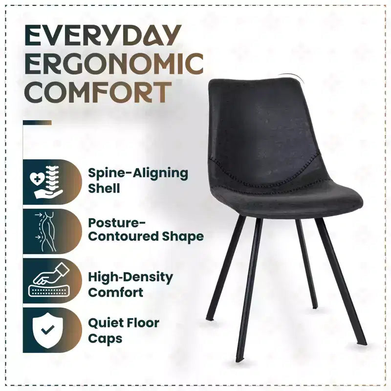 LeisureMod Markley Chaise de salle à manger moderne en cuir, assise rembourrée, pieds en métal, design élégant pour cuisine, salle à manger, bureau, salon ou café