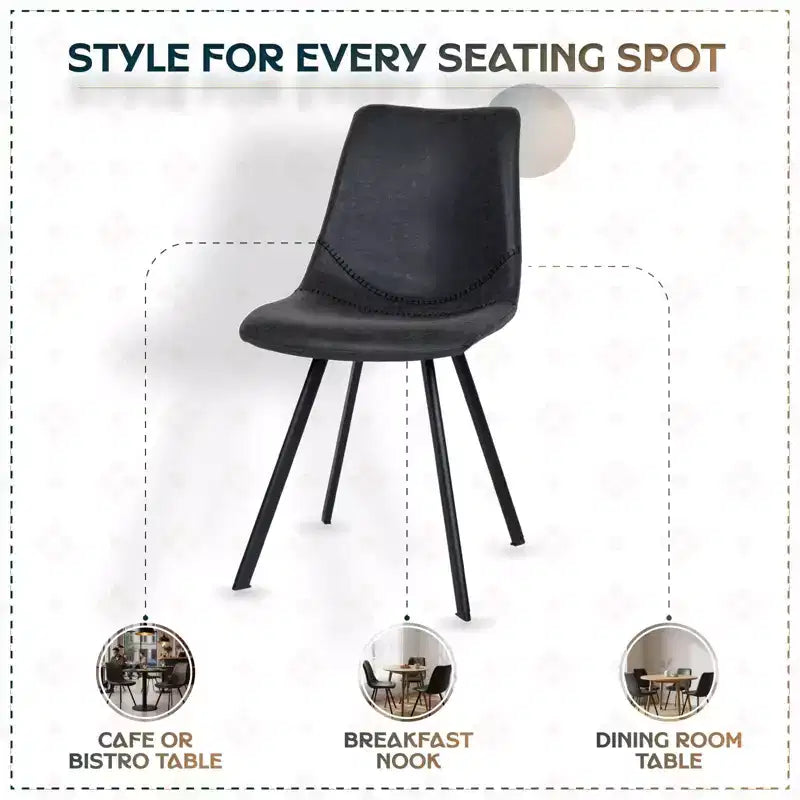 LeisureMod Markley Chaise de salle à manger moderne en cuir, assise rembourrée, pieds en métal, design élégant pour cuisine, salle à manger, bureau, salon ou café