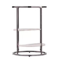 HomeRoots 24 Black Metal Glass And Faux Marble Round End Table With Two Shelves