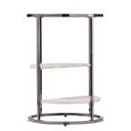 HomeRoots 24 Black Metal Glass And Faux Marble Round End Table With Two Shelves