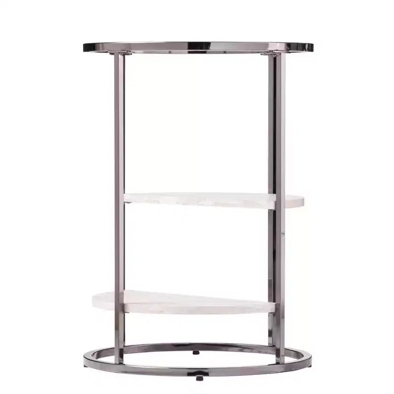 Table d'appoint ronde HomeRoots 24 en métal noir, verre et faux marbre avec deux étagères