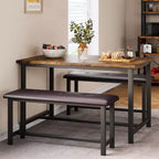Ensemble table à manger pour 4, table de cuisine avec bancs, ensemble table de salle à manger rectangulaire avec 2 bancs rembourrés, ensemble table à manger 3 pièces pour petits espaces