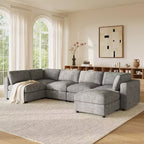 GDFStudio Hudson Canapé modulable d'angle 6 places moderne en chenille convertible en lit en forme de U avec pouf