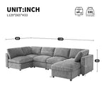GDFStudio Hudson Canapé modulable d'angle 6 places moderne en chenille convertible en lit en forme de U avec pouf
