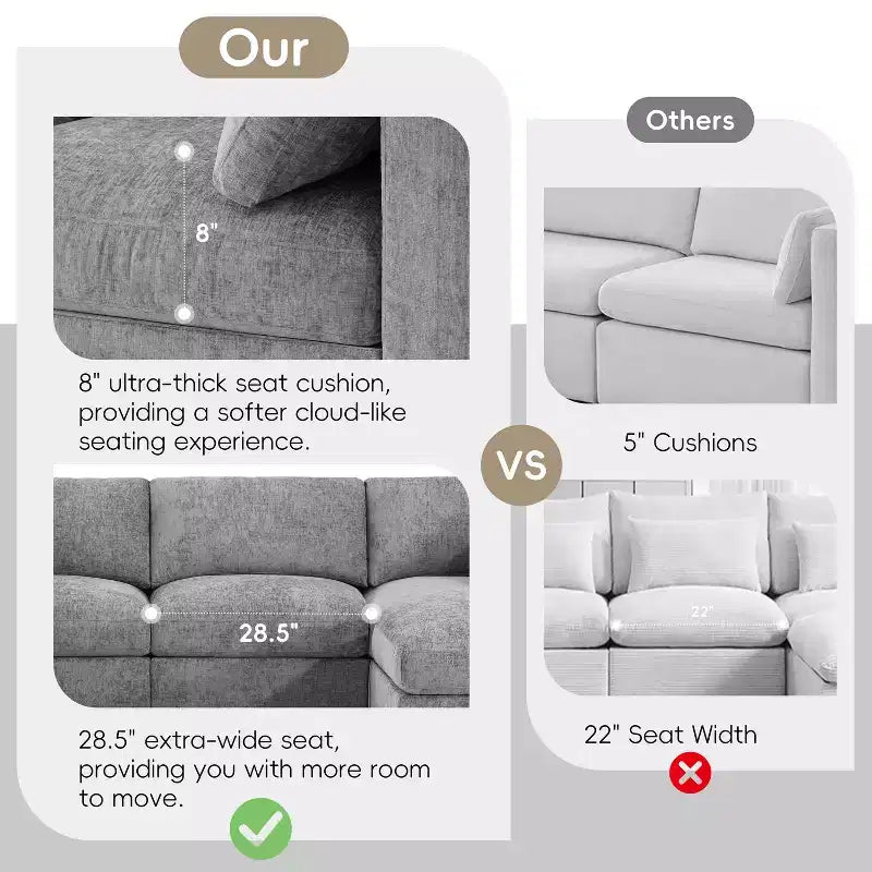 GDFStudio Hudson Canapé modulable d'angle 6 places moderne en chenille convertible en lit en forme de U avec pouf