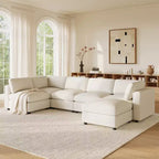 GDFStudio Hudson Canapé modulable d'angle 6 places moderne en chenille convertible en lit en forme de U avec pouf