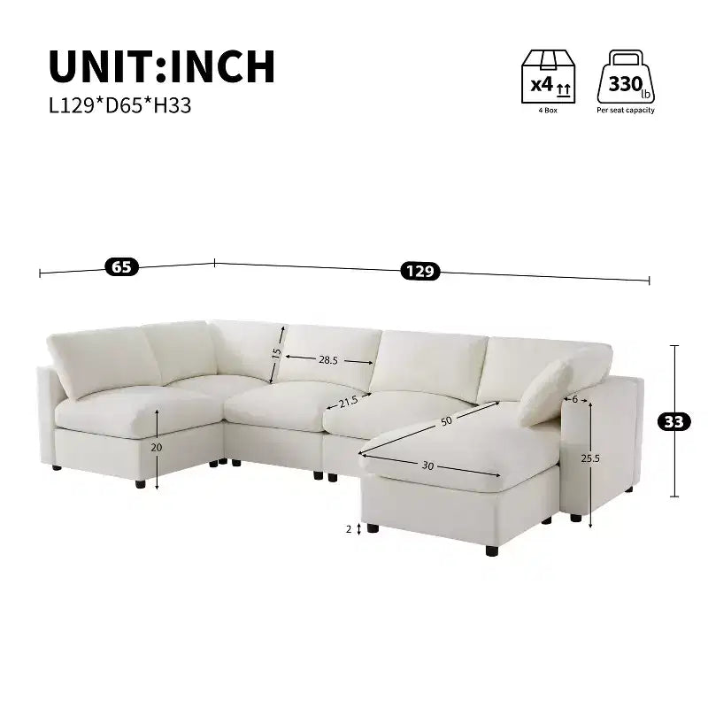 GDFStudio Hudson Canapé modulable d'angle 6 places moderne en chenille convertible en lit en forme de U avec pouf