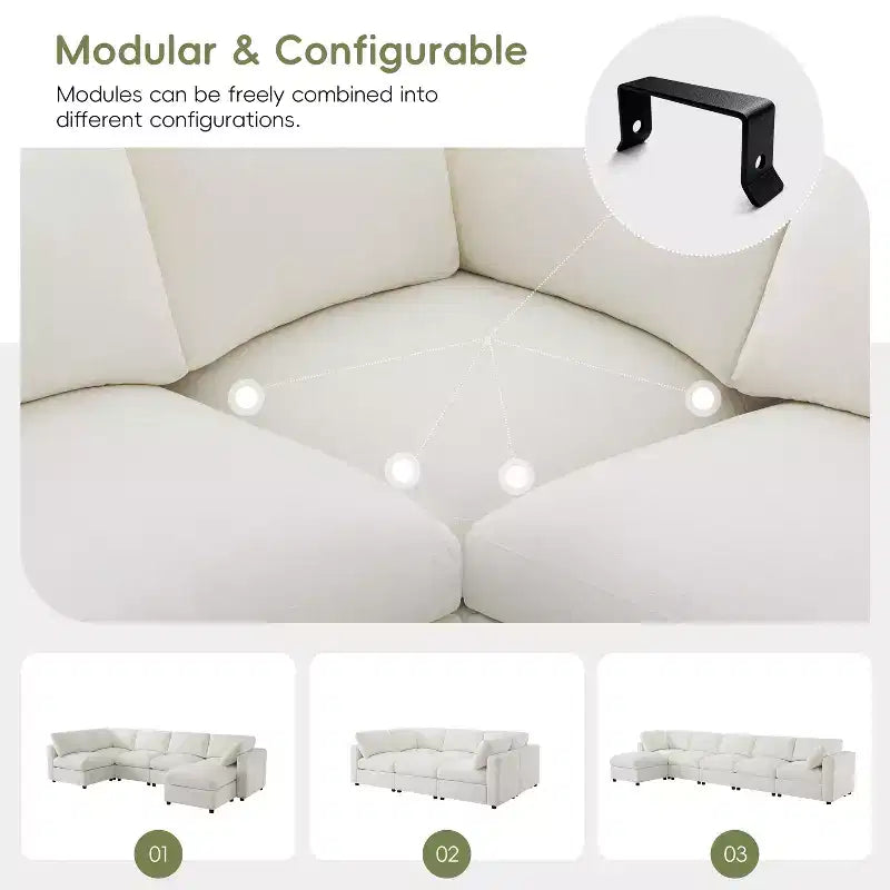 GDFStudio Hudson Canapé modulable d'angle 6 places moderne en chenille convertible en lit en forme de U avec pouf