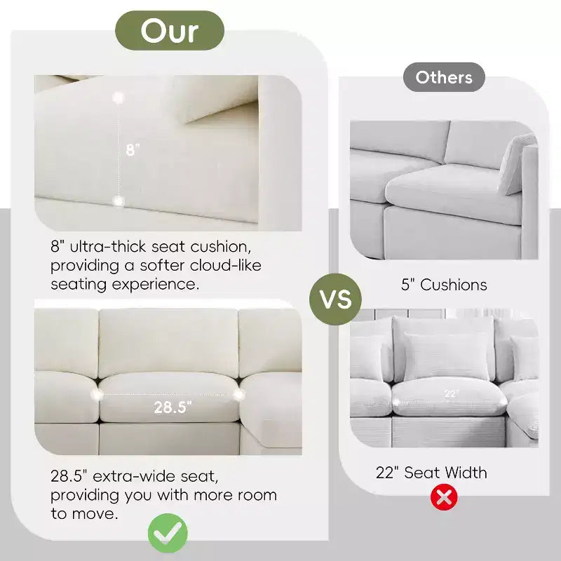GDFStudio Hudson Canapé modulable d'angle 6 places moderne en chenille convertible en lit en forme de U avec pouf