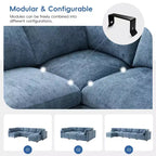 GDFStudio Hudson Canapé modulable d'angle 6 places moderne en chenille convertible en lit en forme de U avec pouf