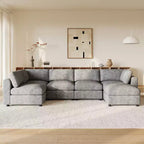 GDFStudio Hudson Canapé modulable d'angle 6 places moderne en chenille convertible en lit en forme de U avec pouf
