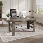 Table de salle à manger de ferme de 180 cm pour 6 à 8 personnes, table de cuisine rectangulaire en bois avec un piètement tréteau robuste pour les réunions de famille