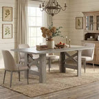 Table de salle à manger de ferme de 180 cm pour 6 à 8 personnes, table de cuisine rectangulaire en bois avec un piètement tréteau robuste pour les réunions de famille
