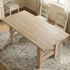 Table de salle à manger de ferme de 180 cm pour 6 à 8 personnes, table de cuisine rectangulaire en bois avec un piètement tréteau robuste pour les réunions de famille