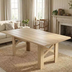 Table de salle à manger de ferme de 180 cm pour 6 à 8 personnes, table de cuisine rectangulaire en bois avec un piètement tréteau robuste pour les réunions de famille