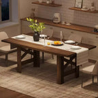Table de salle à manger de ferme de 180 cm pour 6 à 8 personnes, table de cuisine rectangulaire en bois avec un piètement tréteau robuste pour les réunions de famille