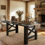 Table de salle à manger de ferme de 180 cm pour 6 à 8 personnes, table de cuisine rectangulaire en bois avec un piètement tréteau robuste pour les réunions de famille