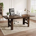 Table de salle à manger de ferme de 180 cm pour 6 à 8 personnes, table de cuisine rectangulaire en bois avec un piètement tréteau robuste pour les réunions de famille