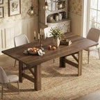 Table de salle à manger de ferme de 180 cm pour 6 à 8 personnes, table de cuisine rectangulaire en bois avec un piètement tréteau robuste pour les réunions de famille