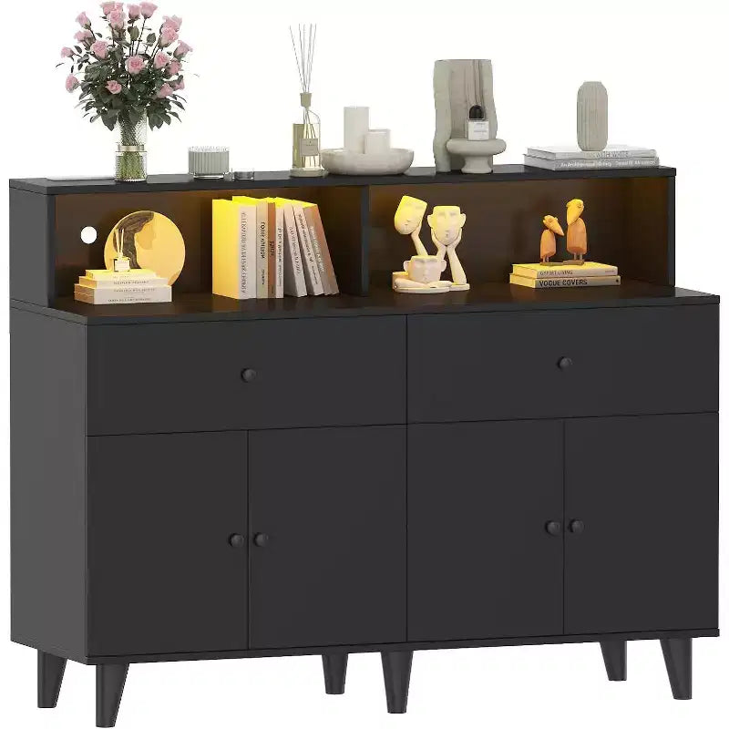 Armoire de rangement, meuble de bar à café avec tiroirs et étagères réglables, buffet de cuisine autoportant avec huche pour salon, cuisine