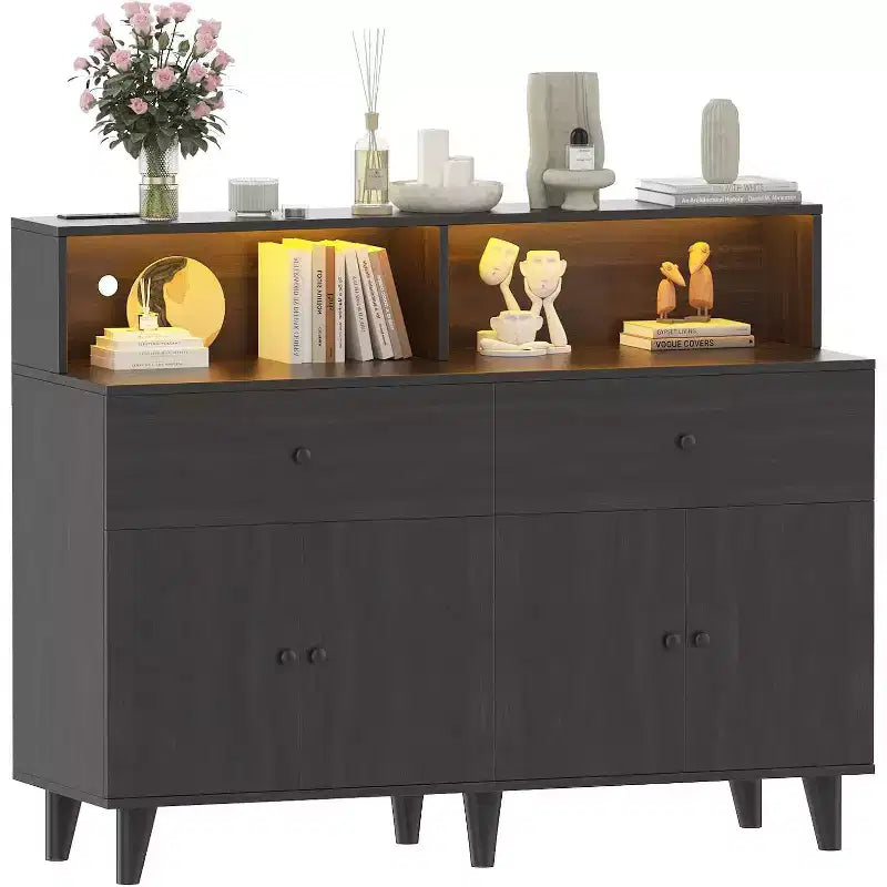 Armoire de rangement, meuble de bar à café avec tiroirs et étagères réglables, buffet de cuisine autoportant avec huche pour salon, cuisine