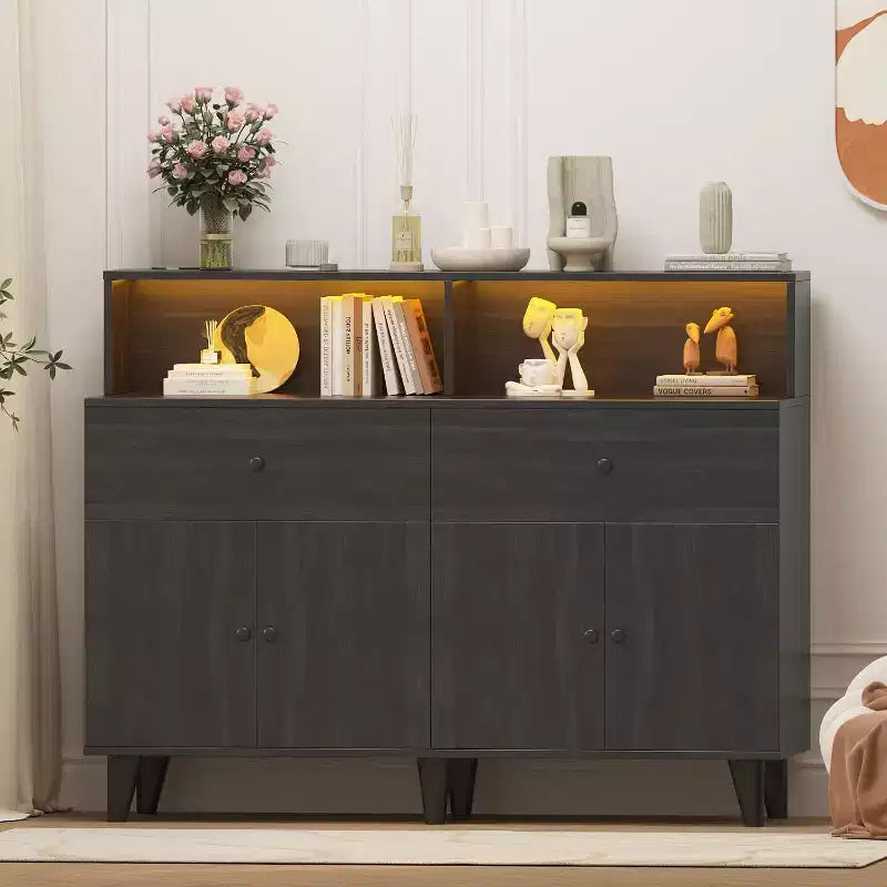Armoire de rangement, meuble de bar à café avec tiroirs et étagères réglables, buffet de cuisine autoportant avec huche pour salon, cuisine
