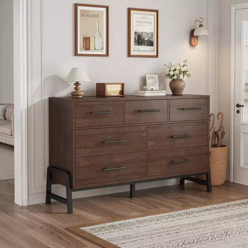 Commode de rangement en bois à 7 tiroirs, meuble de rangement pour chambre, salon et entrée