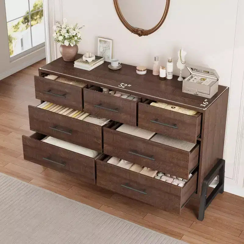 Commode de rangement en bois à 7 tiroirs, meuble de rangement pour chambre, salon et entrée