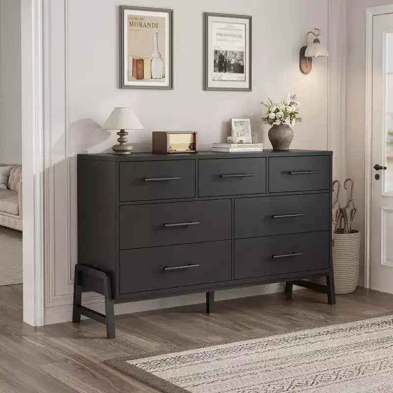 Commode de rangement en bois à 7 tiroirs, meuble de rangement pour chambre, salon et entrée