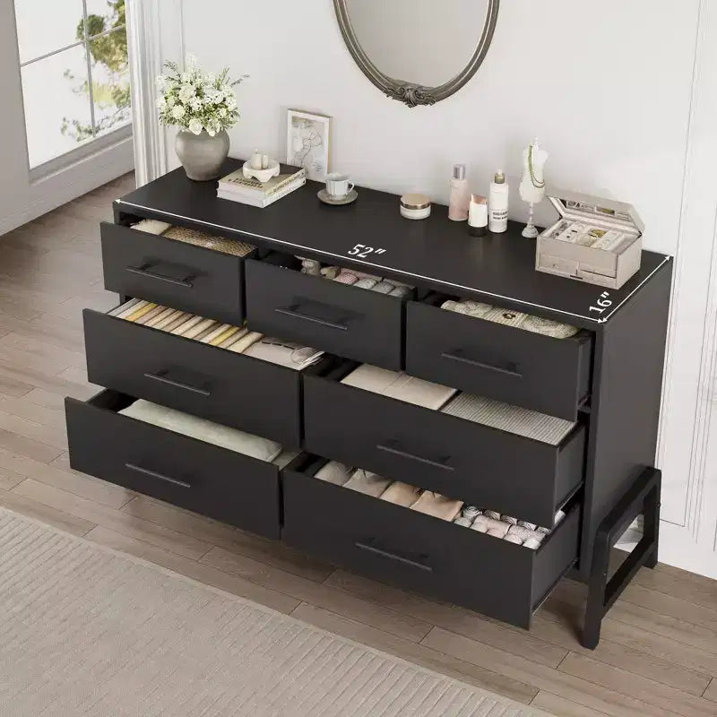 Commode de rangement en bois à 7 tiroirs, meuble de rangement pour chambre, salon et entrée