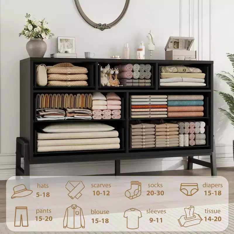 Commode de rangement en bois à 7 tiroirs, meuble de rangement pour chambre, salon et entrée