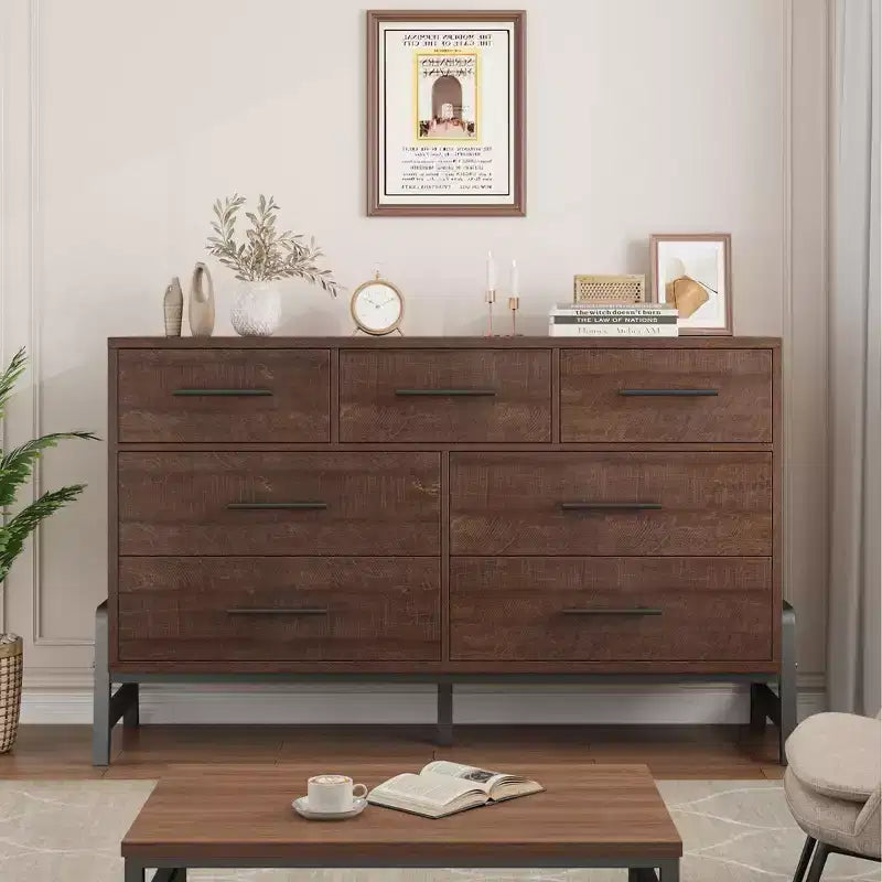 Commode de rangement en bois à 7 tiroirs, meuble de rangement pour chambre, salon et entrée