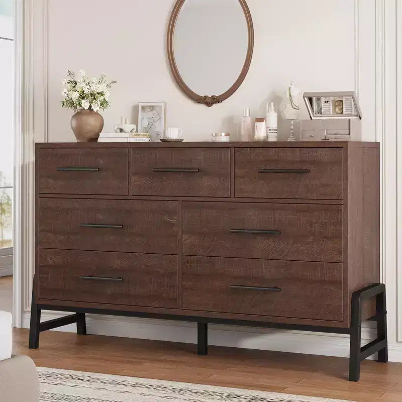 Commode de rangement en bois à 7 tiroirs, meuble de rangement pour chambre, salon et entrée